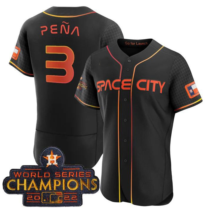 #3 Jeremy Pena Houston Astros BLACK 2023 SPACE CITY CHAMPIONS FLEX JERSEY ¨C ALL STITCHED Baseball Jerseys - Main View