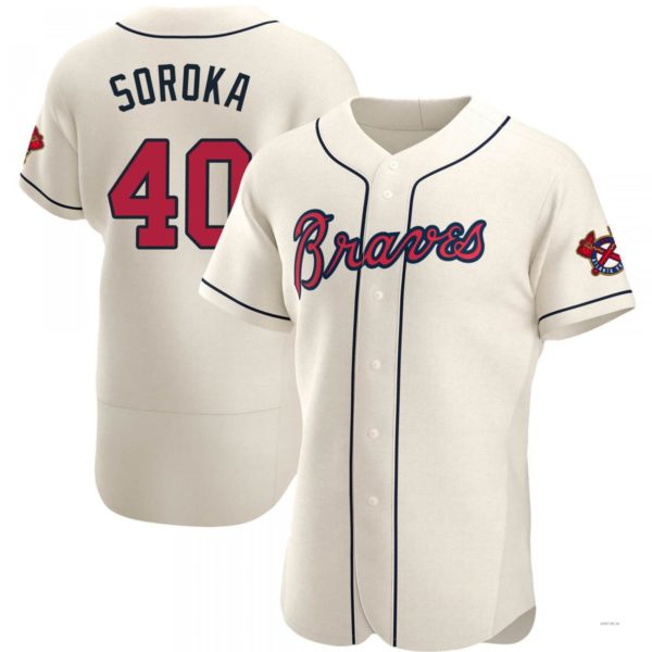 Atlanta Braves #40 Mike Soroka Cream Alternate Jersey Stitches Baseball Jerseys - Main View