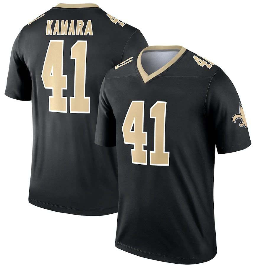 NO.Saints #41 Alvin Kamara Black Legend Jersey Stitched American Football Jersey - Main View