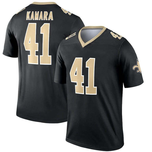 NO.Saints #41 Alvin Kamara Black Legend Jersey Stitched American Football Jersey - Main View