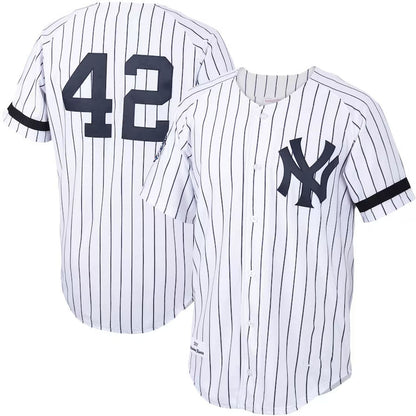 New York Yankees #42 Mariano Rivera Mitchell & Ness Home 2000 Cooperstown Collection Authentic Jersey - White/Navy Stitches Baseball Jerseys - Main View