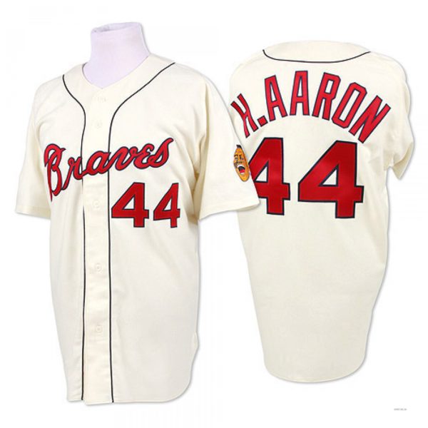 Atlanta Braves #44 Hank Aaron Cream 1963 Throwback Stitches Baseball Jerseys - Main View