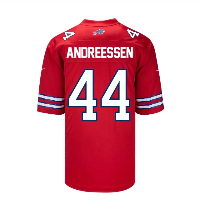 B.Bills #44 Joe Andreessen Game Jersey - Red Stitched American Football Jerseys - Main View
