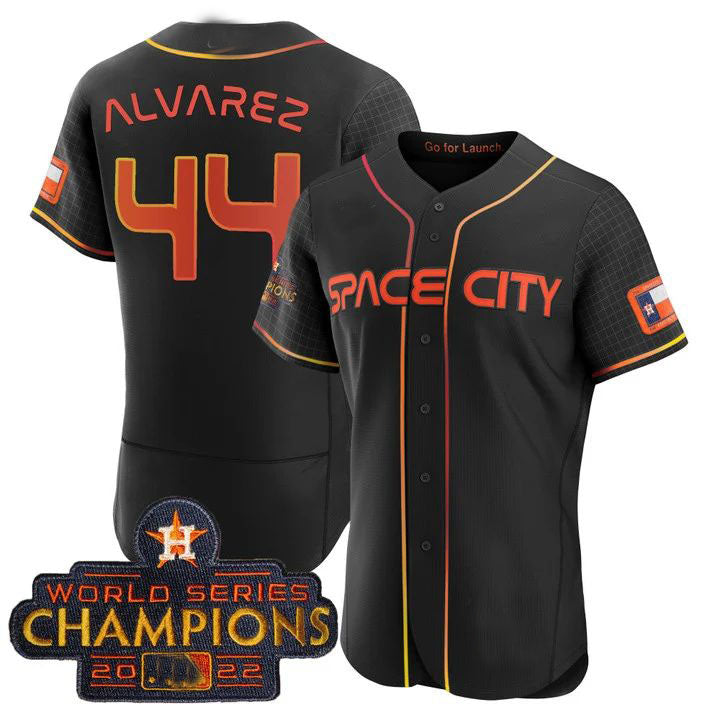 #44 Yordan Alvarez Houston Astros black 2023 SPACE CITY CHAMPIONS FLEX JERSEY ¨C ALL STITCHED Baseball Jerseys - Main View