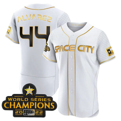 #44 Yordan Alvarez Houston Astros white 2023 SPACE CITY CHAMPIONS FLEX JERSEY - ALL STITCHED Baseball Jerseys