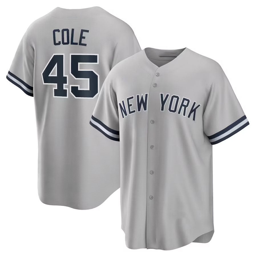 New York Yankees #45 Gerrit Cole Road Replica Player Name Jersey - Gray Stitches Baseball Jerseys - Main View
