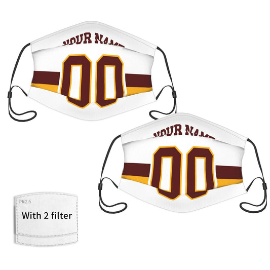 Custom W.Commanders Face Covering Football Team Decorative Adult Face Mask With Filters PM 2.5 White 2-Pack - Main View