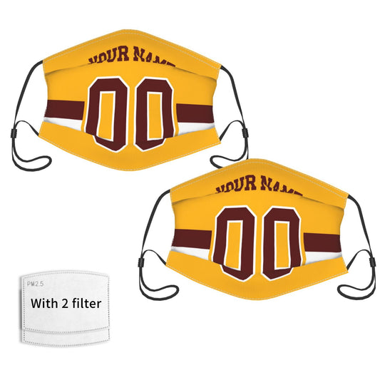 Custom W.Commanders Face Covering Football Team Decorative Adult Face Mask With Filters PM 2.5 Gold 2-Pack - Main View