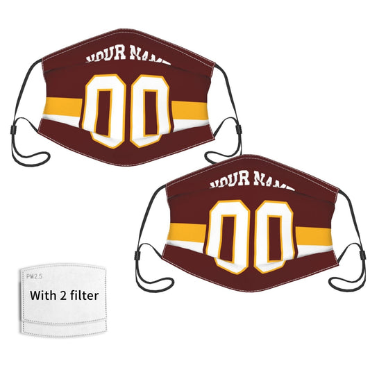 Custom W.Commanders Face Covering Football Team Decorative Adult Face Mask With Filters PM 2.5 Burgundy 2-Pack - Main View