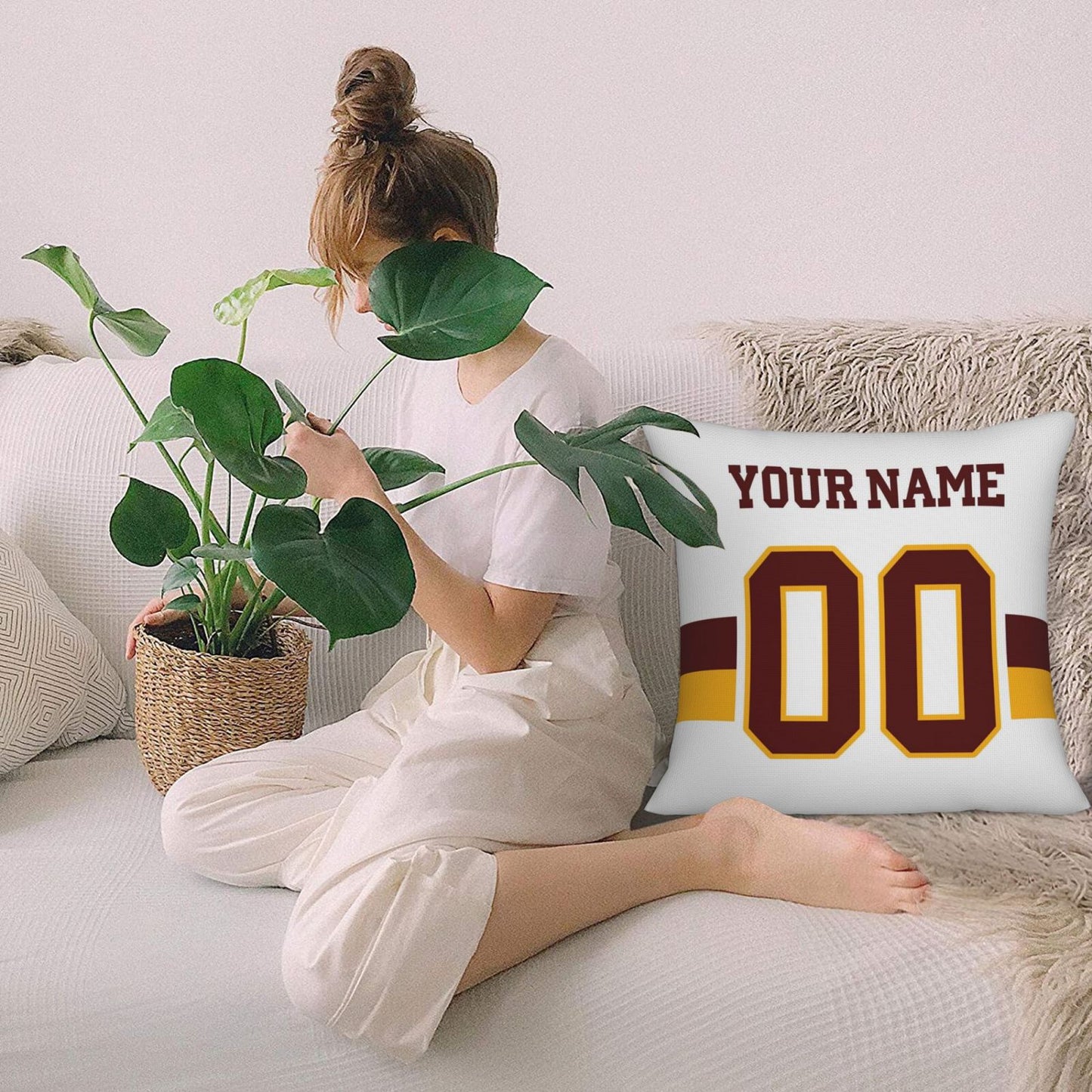 Custom W.Football Team White Decorative Throw Pillow Case - Print Personalized Football Team Fans Name & Number Birthday Gift view 9