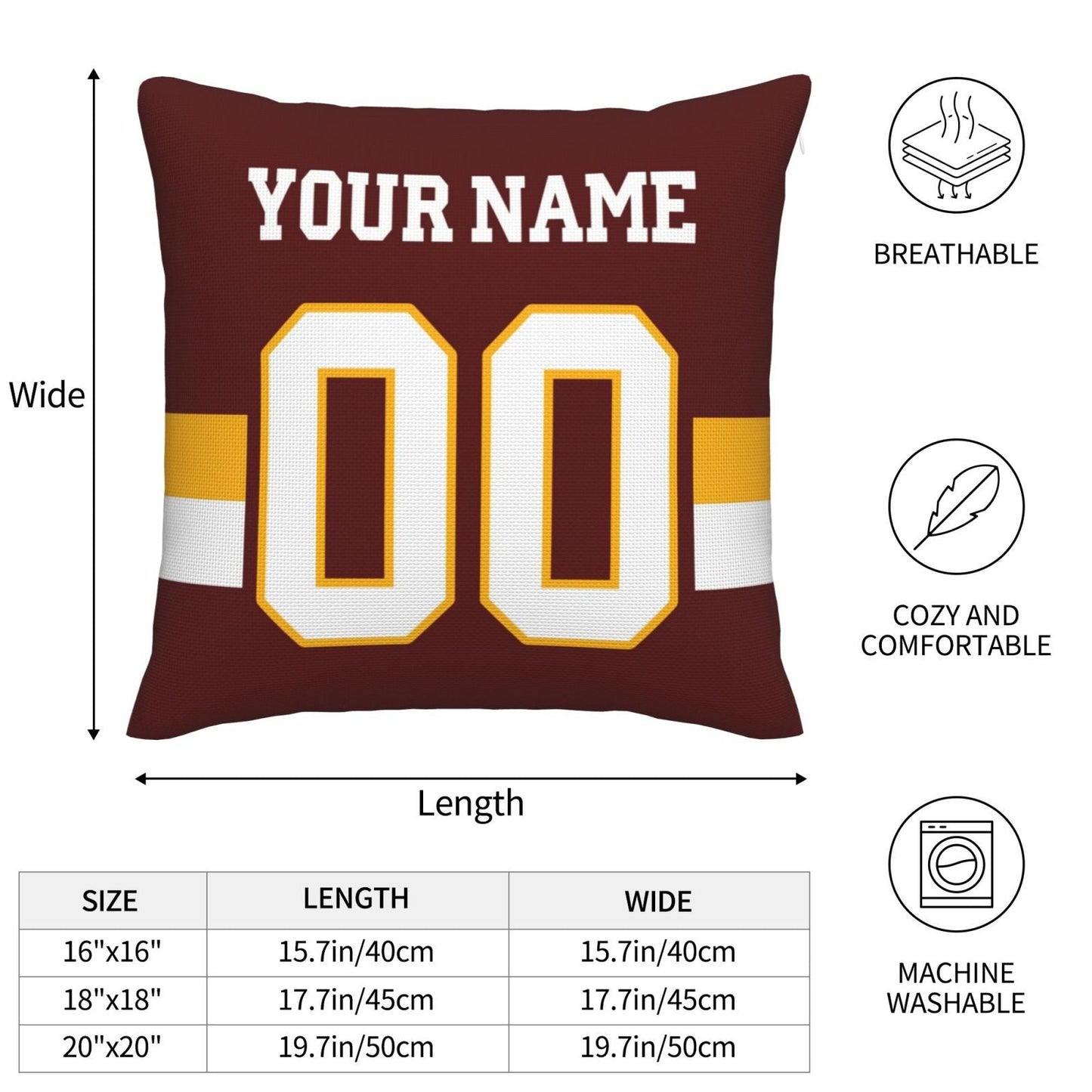 Custom Burgundy W.Commanders Decorative Throw Pillow Case - Print Personalized Football Team Fans Name & Number Birthday Gift view 4