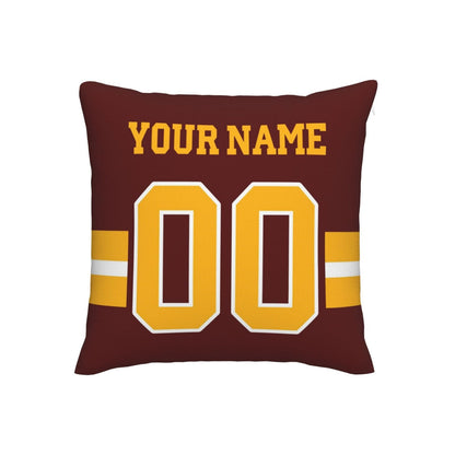 Custom Burgundy Gold W.Commanders Decorative Throw Pillow Case - Print Personalized Football Team Fans Name & Number Birthday Gift - Main View