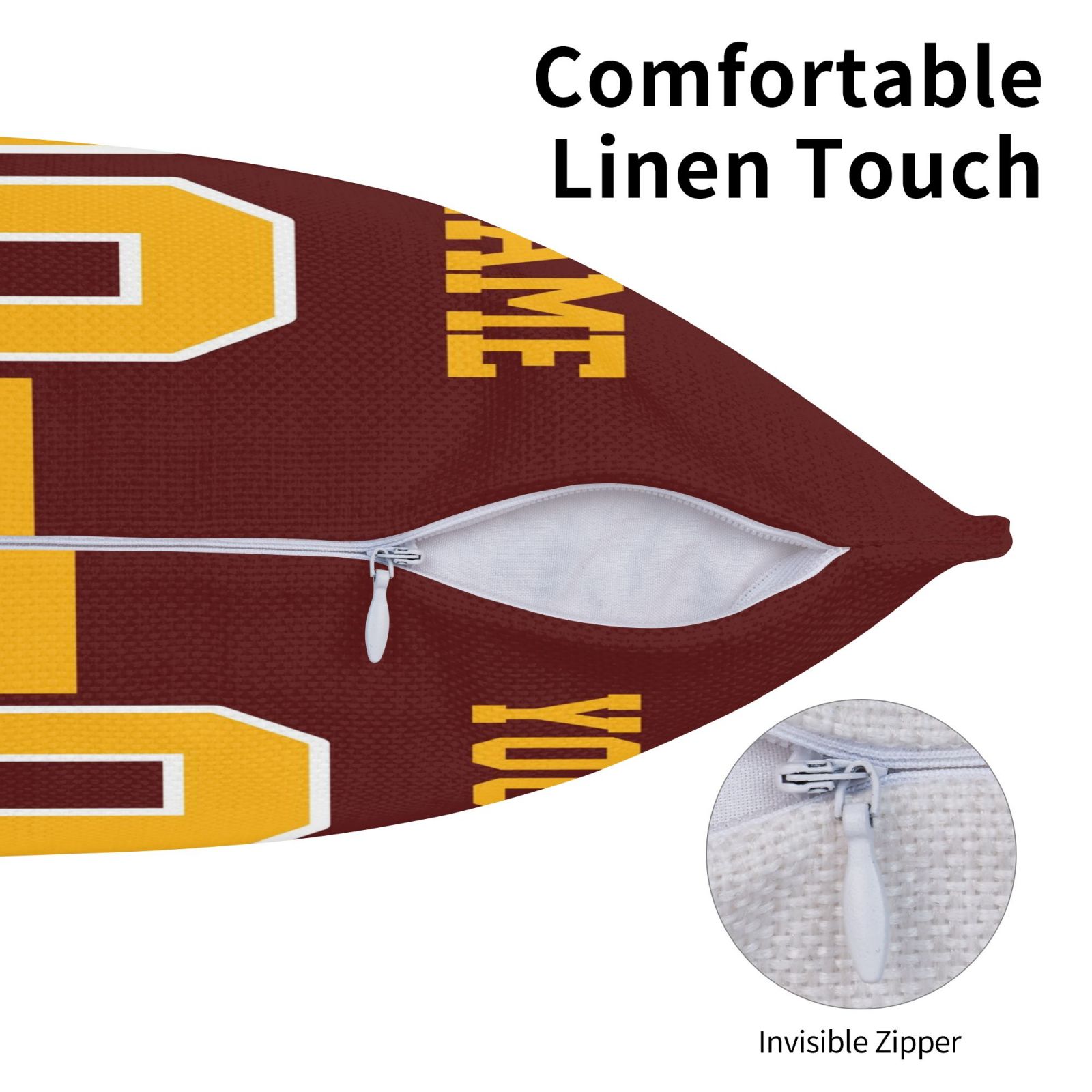Custom Burgundy Gold W.Commanders Decorative Throw Pillow Case - Print Personalized Football Team Fans Name & Number Birthday Gift view 5