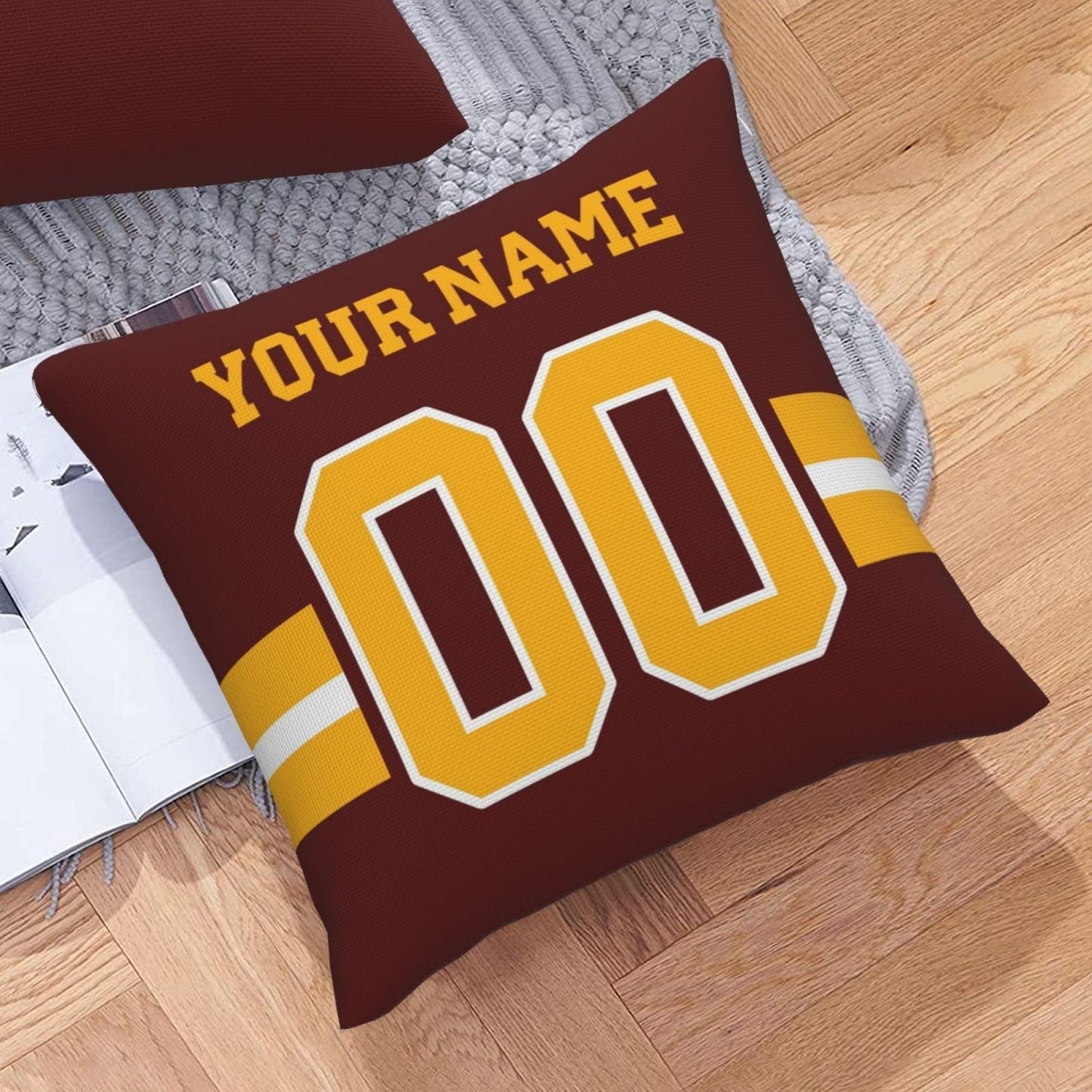 Custom Burgundy Gold W.Commanders Decorative Throw Pillow Case - Print Personalized Football Team Fans Name & Number Birthday Gift view 7