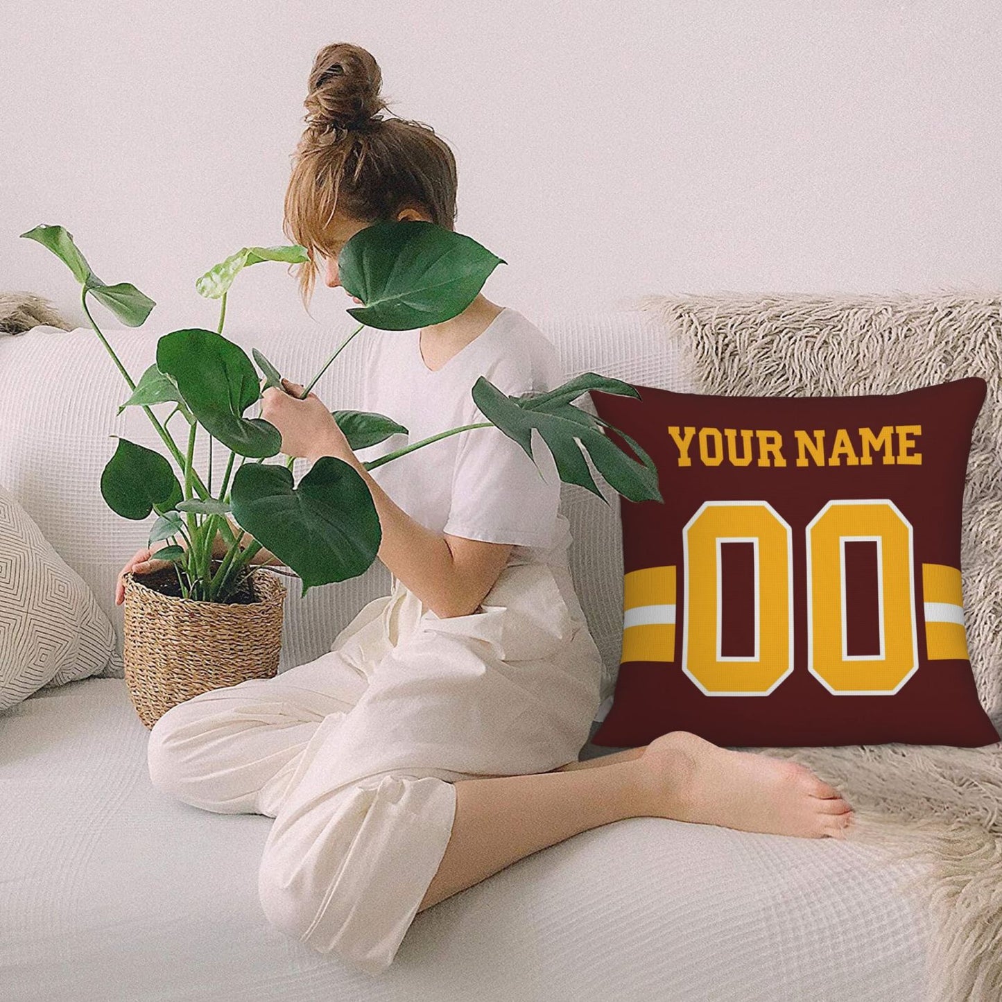 Custom Burgundy Gold W.Commanders Decorative Throw Pillow Case - Print Personalized Football Team Fans Name & Number Birthday Gift view 9