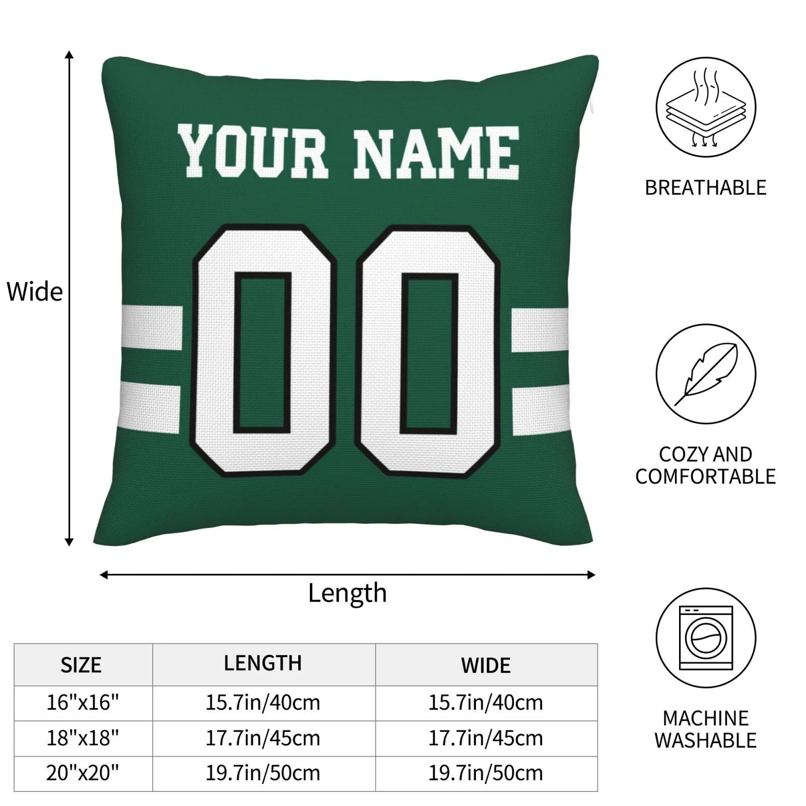 Custom NY.Jets Pillow Decorative Throw Pillow Case - Print Personalized Football Team Fans Name & Number Birthday Gift Football Pillows view 4