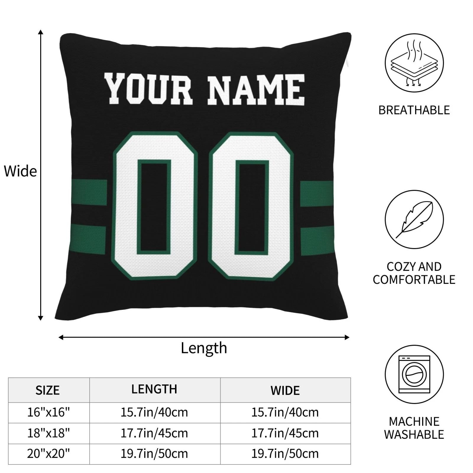 Custom NY.Jets Pillow Decorative Throw Pillow Case - Print Personalized Football Team Fans Name & Number Birthday Gift Football Pillows view 8