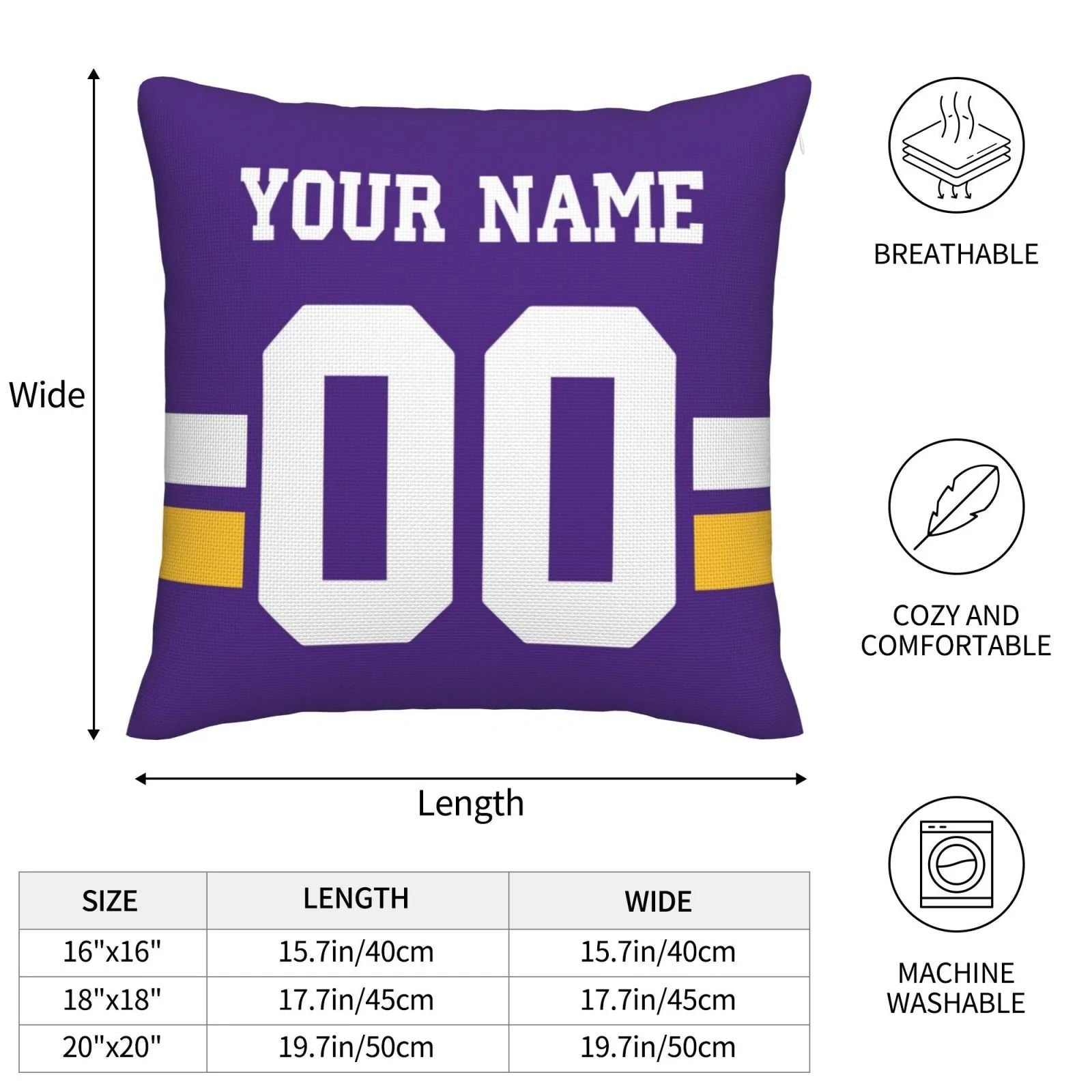 Custom MN.Vikings Pillow Decorative Throw Pillow Case - Print Personalized Football Team Fans Name & Number Birthday Gift Football Pillows view 6