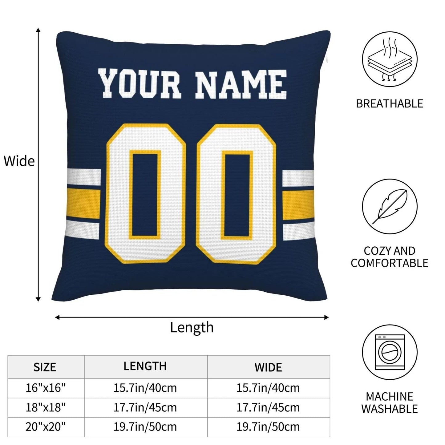 Custom LA.Chargers Pillow Decorative Throw Pillow Case - Print Personalized Football Team Fans Name & Number Birthday Gift Football Pillows view 8