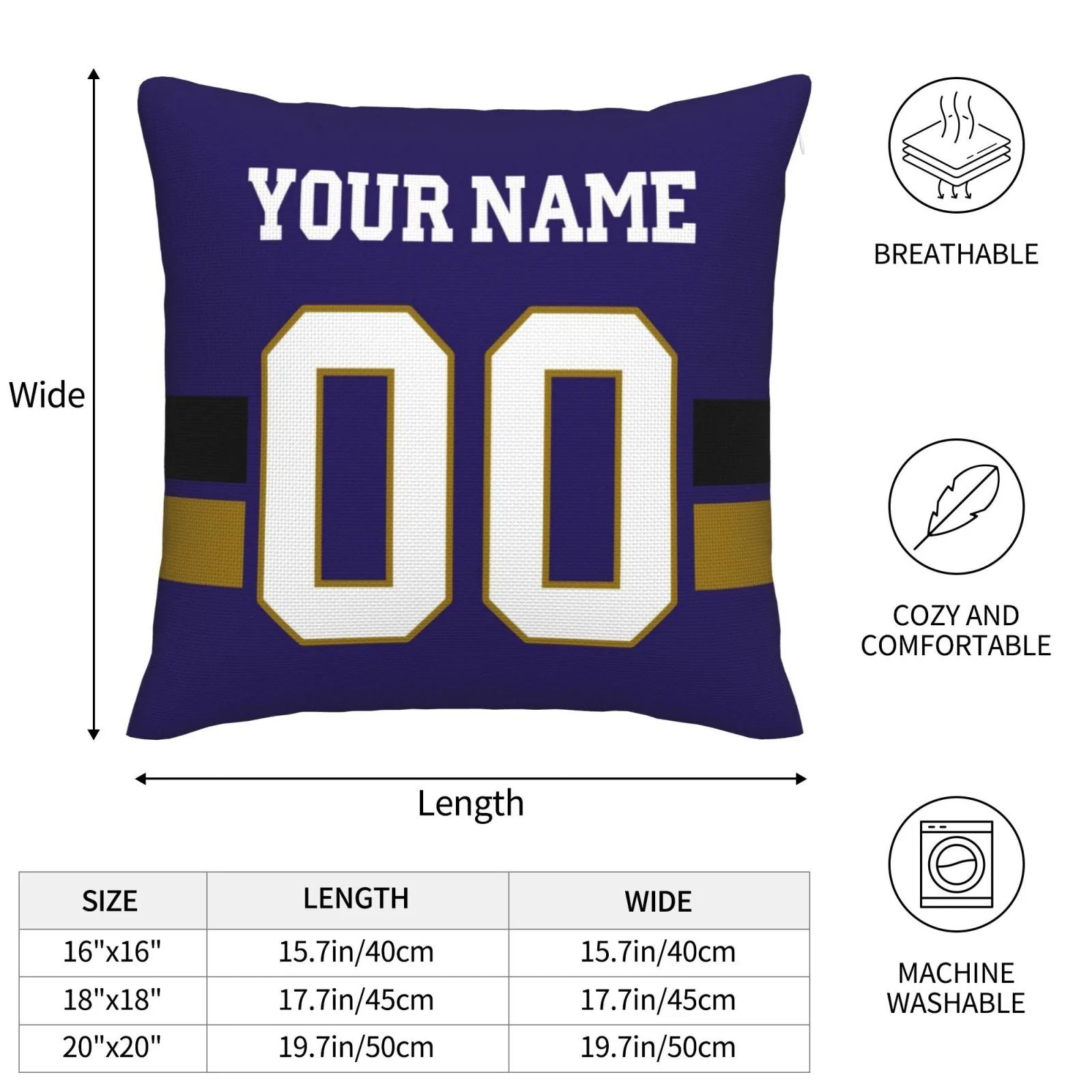 Custom B.Ravens Pillow Purple Football Team Decorative Throw Pillow Case Print Personalized Football Style Fans Letters & Number Birthday Gift Football Pillows view 6