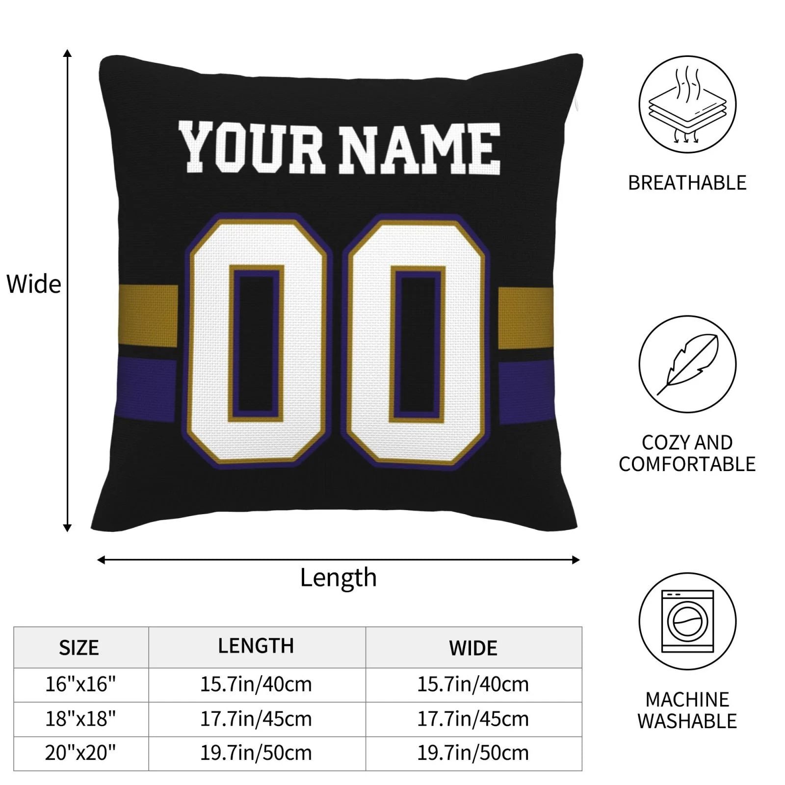 Custom B.Ravens Pillow Purple Football Team Decorative Throw Pillow Case Print Personalized Football Style Fans Letters & Number Birthday Gift Football Pillows view 8