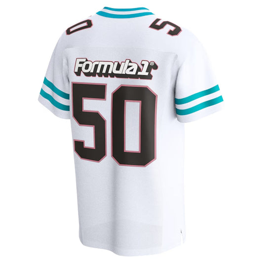 #50 Miami Grand Prix Football Jersey - White Stitched American College Jerseys - Main View