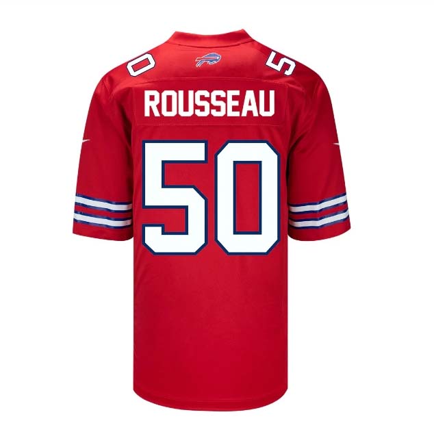 B.Bills #50 Greg Rousseau Game Jersey - Red Stitched American Football Jerseys - Main View