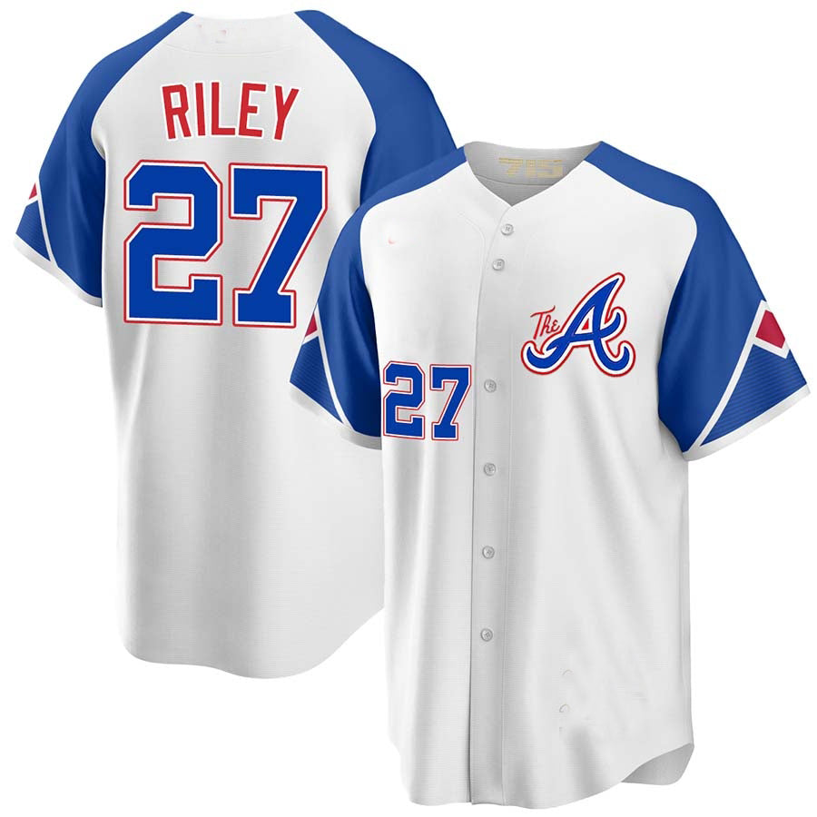 Atlanta Braves #27 Austin Riley White navy Jersey Stitches Baseball Jerseys - Main View