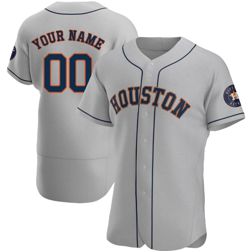 Custom Houston Astros Baseball Gray Jerseys Stitched Letter And Numbers Mesh for Men Women Youth Button Down Jersey - Main View