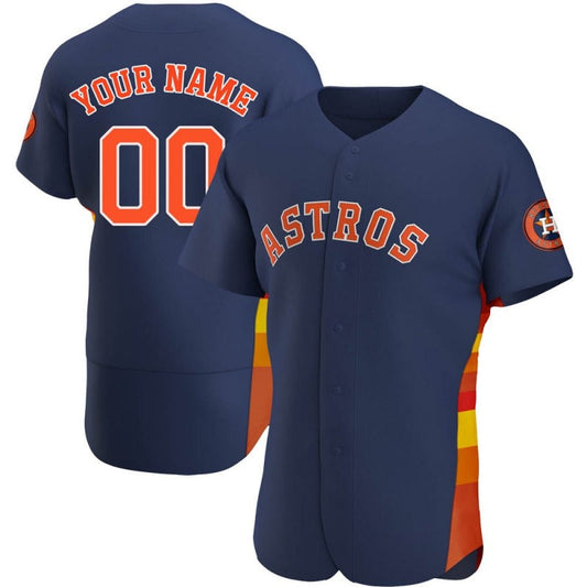 Custom Houston Astros Baseball Navy Jerseys Stitched Letter And Numbers Mesh for Men Women Youth Button Down Jersey - Main View