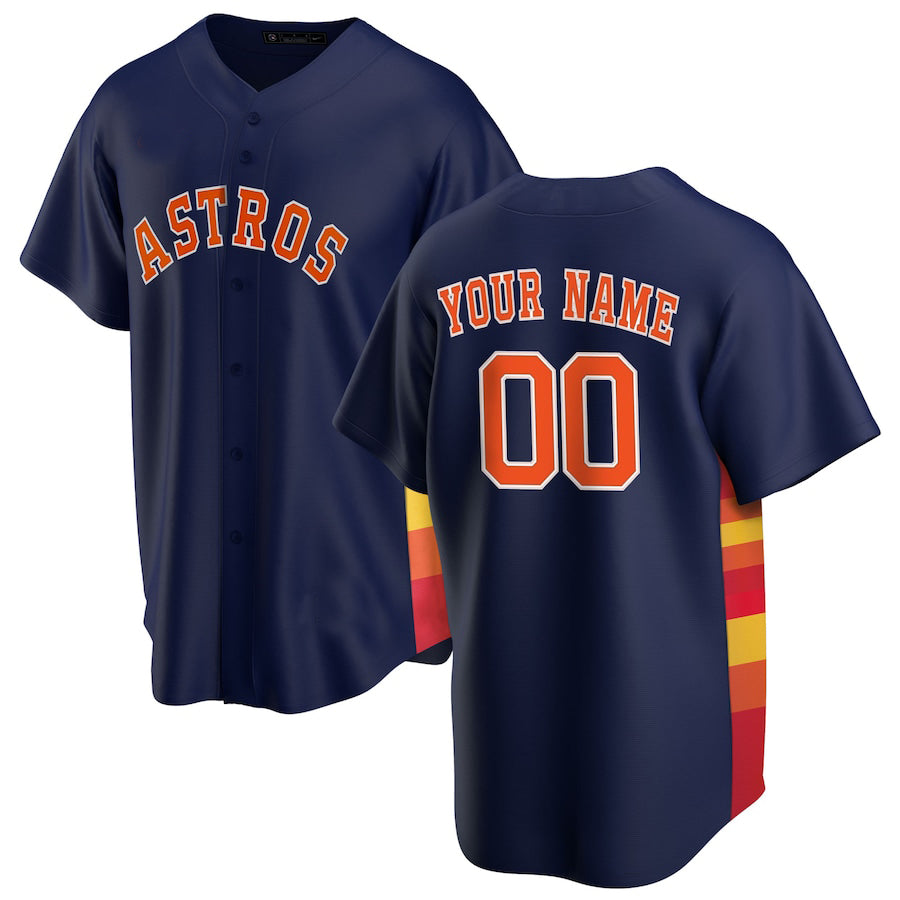 Custom Houston Astros Baseball Navy Jerseys Stitched Letter And Numbers Mesh for Men Women Youth Button Down Jersey view 2
