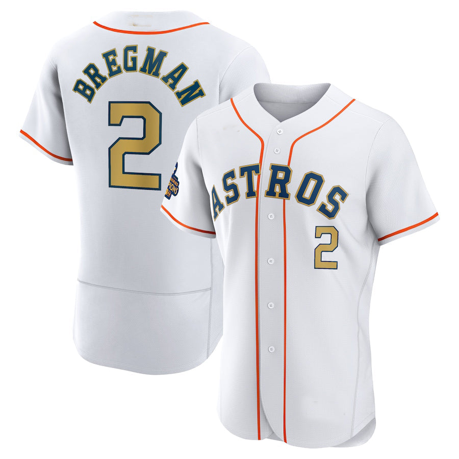 #2 Alex Bregman Houston Astros 2023 White gold collection replica player Jersey Stitches Baseball Jerseys - Main View