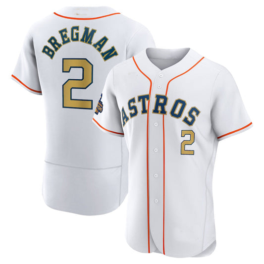 #2 Alex Bregman Houston Astros 2023 White gold collection replica player Jersey Stitches Baseball Jerseys - Main View