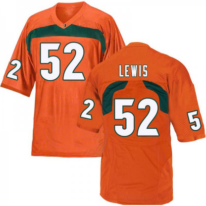 #52 Ray Lewis M.Hurricanes Jerseys Orange Stitched American College Jerseys - Main View