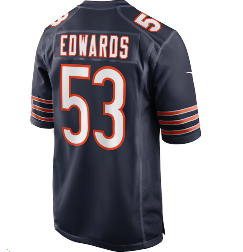 C. Bears TJ Edwards Navy Game Player Jersey Stitched American Football Jerseys - Main View