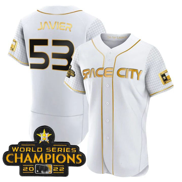 #53 Cristian Javier Houston Astros WHITE 2023 SPACE CITY CHAMPIONS FLEX JERSEY ¨C ALL STITCHED Baseball Jerseys - Main View
