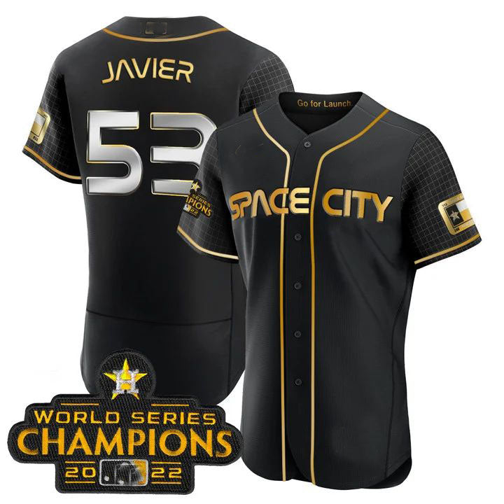 #53 Cristian Javier Houston Astros 2023 SPACE CITY CHAMPIONS FLEX JERSEY ¨C BLACK ALL STITCHED Baseball Jerseys - Main View