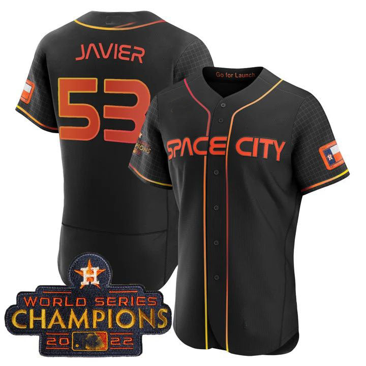 #53 Cristian Javier Houston Astros BLACK 2023 SPACE CITY CHAMPIONS FLEX JERSEY ¨C ALL STITCHED Baseball Jerseys - Main View