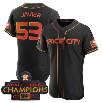 #53 Cristian Javier Houston Astros BLACK 2023 SPACE CITY CHAMPIONS FLEX JERSEY ¨C ALL STITCHED Baseball Jerseys - Main View