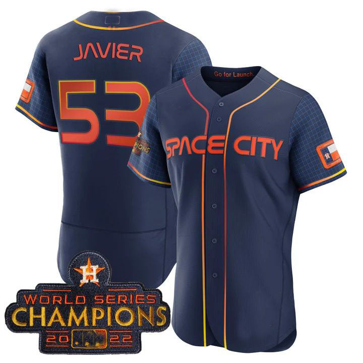 #53 Cristian Javier Houston Astros BLUE 2023 SPACE CITY CHAMPIONS FLEX JERSEY ¨C ALL STITCHED Baseball Jerseys - Main View