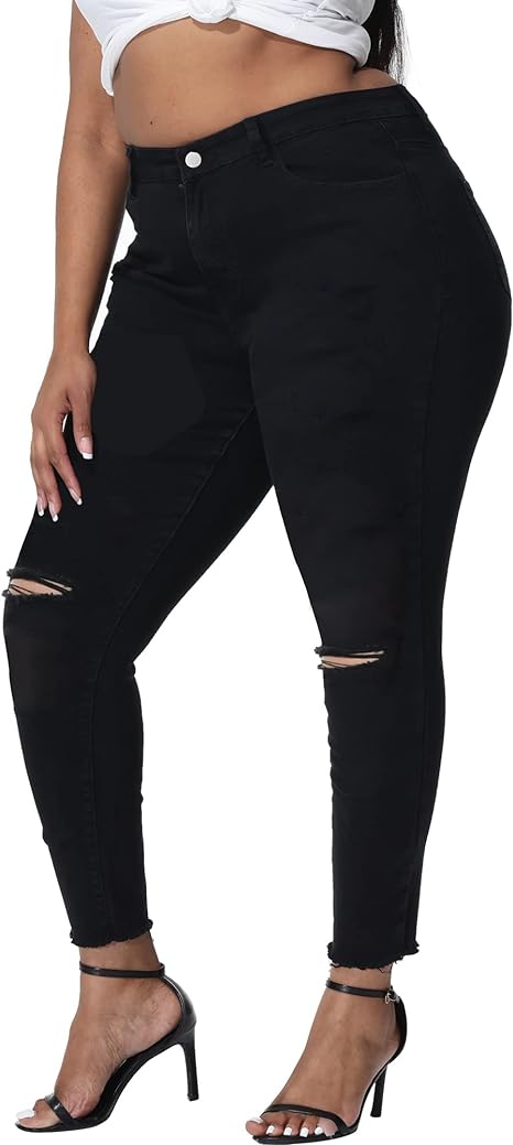 Womens Plus Size Skinny Jeans Stretchy High Waisted Ankle Jean view 5