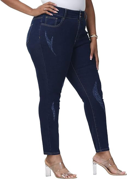 Womens Plus Size Skinny Jeans Stretchy High Waisted Ankle Jean view 6