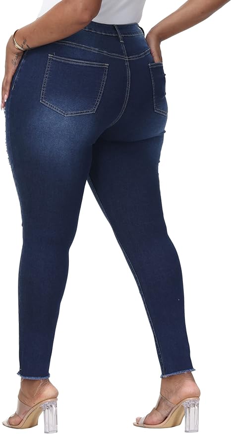 Womens Plus Size Skinny Jeans Stretchy High Waisted Ankle Jean view 2