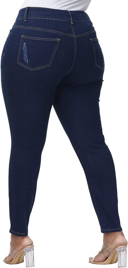 Womens Plus Size Skinny Jeans Stretchy High Waisted Ankle Jean view 2
