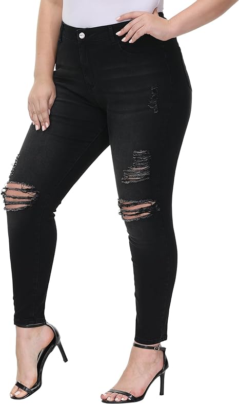Womens Plus Size Skinny Jeans Stretchy High Waisted Ankle Jean view 6