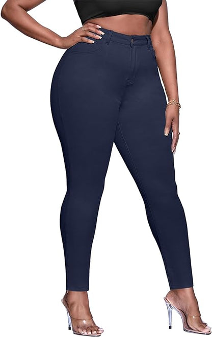 Womens Plus Size Skinny Tapered Pants Comfy Stretch High Waist Ankle Jean view 6