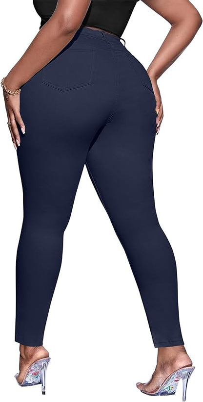 Womens Plus Size Skinny Tapered Pants Comfy Stretch High Waist Ankle Jean view 2