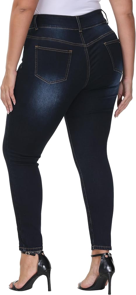 Womens Plus Size Skinny Jeans Stretchy High Waisted Classic Ankle Jean view 2