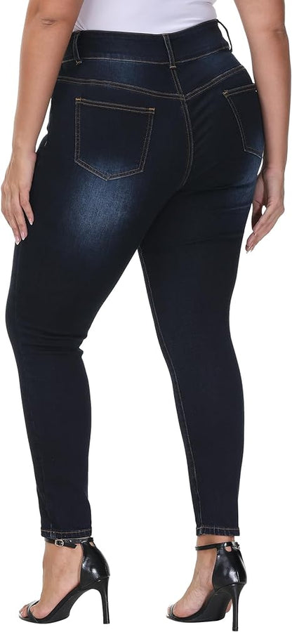 Womens Plus Size Skinny Jeans Stretchy High Waisted Classic Ankle Jean view 2
