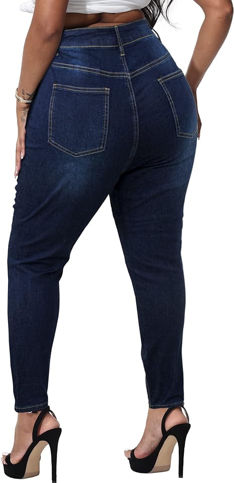 Womens Plus Size Skinny Jeans Stretchy High Waisted Ankle Jean view 2